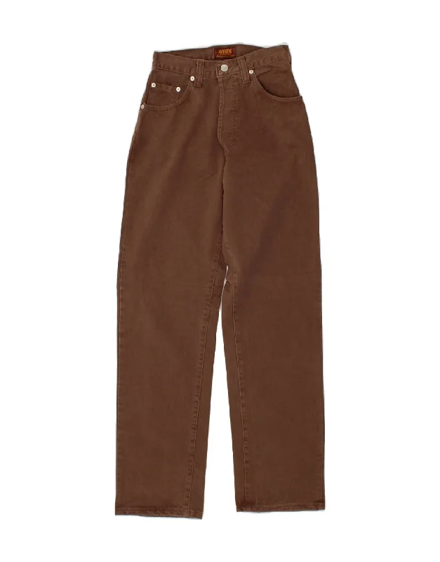 VINTAGE Womens Straight Casual Trousers W27 L31 Brown Cotton Trousers chic elegant