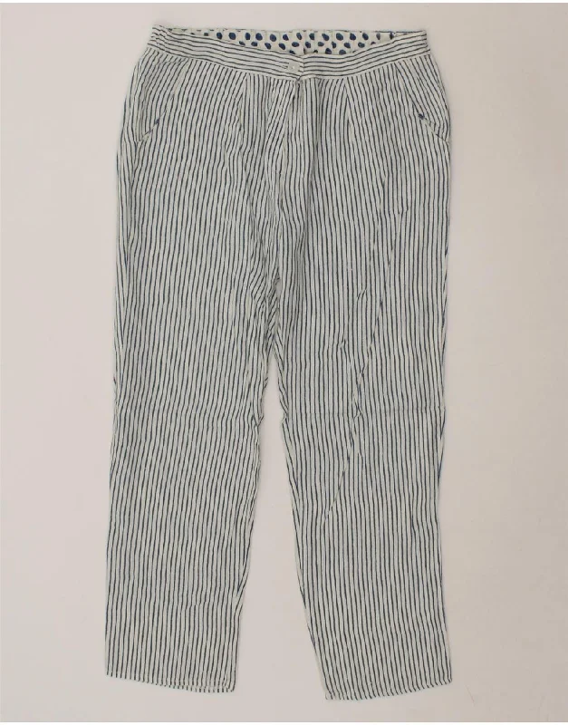 VINTAGE Womens Straight Casual Trousers W34 L28 Blue Striped Trousers Canvas Durable