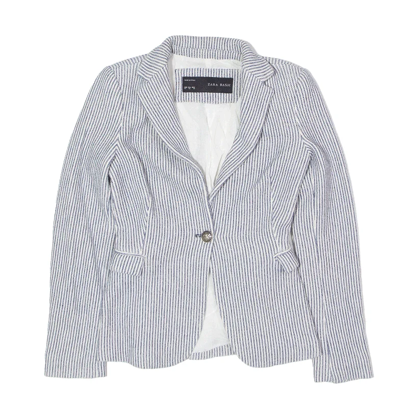 ZARA BASIC Blazer Jacket White Striped Womens XS Women's Trendy Jacket